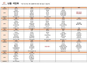 12월 식단표입니다